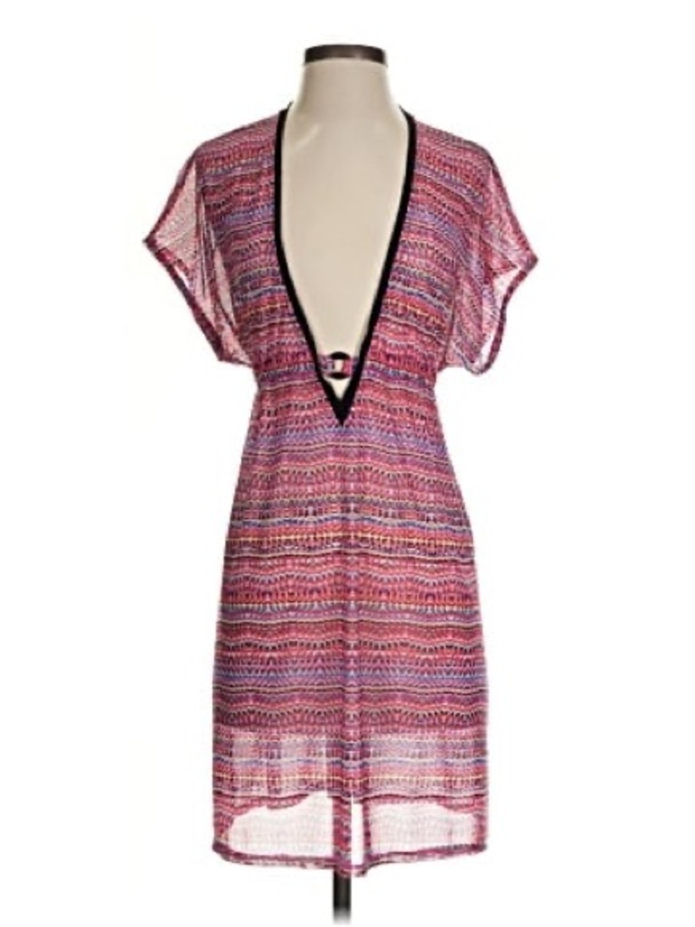 Profile By Gottex Pink Multicolor Patterned Swim Coverup with Black Trim